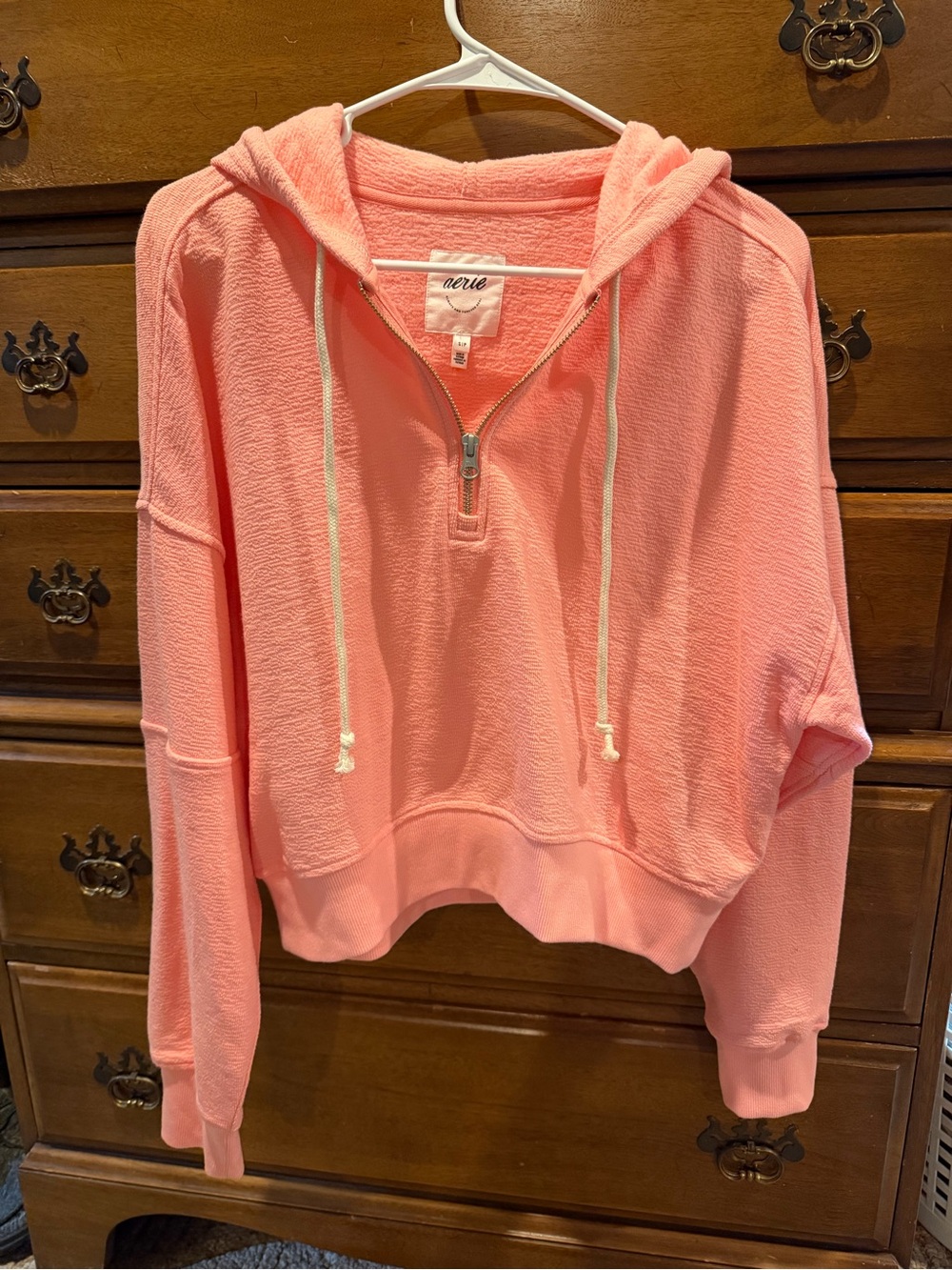 aerie Coral Quarter-Zip Hooded Pullover